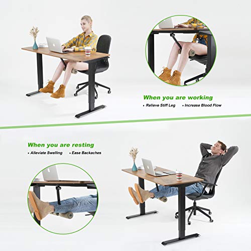 FAMISKY Dual Motor Adjustable Height Electric Standing Desk with Footrest, 55 x 24 Inches Stand Up Home Office Desk with Splice Tabletop, Black Frame/Greige Top