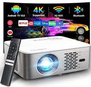 CiBest 4K Support Projector with 5G WiFi Bluetooth, Android TV 10, Native 1080P, Netflix/Prime Video Built-in, Autofocus, Stereo Sound