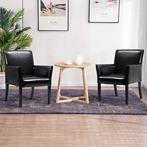 Giantex Set of 2 Leather Reception Guest Chairs with Padded Seat and Arms - Black