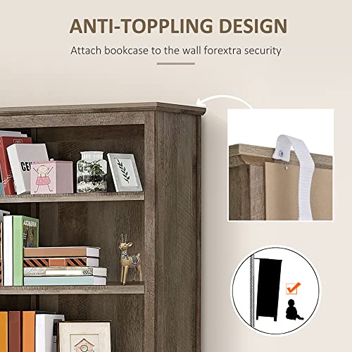 HOMCOM 71" Bookcase Storage Hutch Cabinet with Adjustable Shelves, Glass Doors - Natural Wood