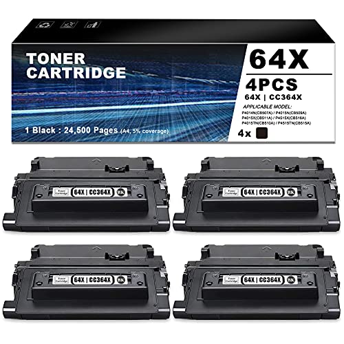 4-Pack 64X | CC364X Black High Yield Toner Cartridge Replacement for HP P4014(CB506A) P4014DN(CB512A) P4015n(CB509A) P4015tn(CB510A) Printer Toner.