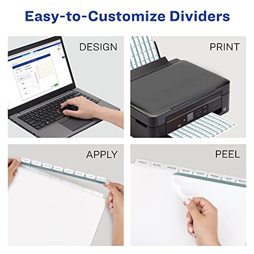 Avery 12-Tab Binder Dividers, Easy Print & Apply Clear Label Strip, Index Maker, White Tabs, 5 Sets, 6 Pack (11429)