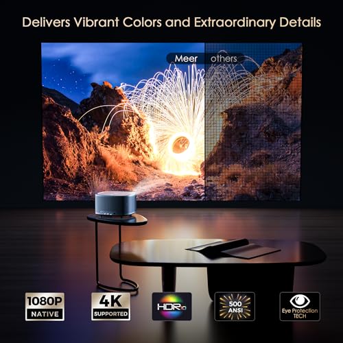 MEER 4K WiFi Bluetooth Smart Projector with Dolby Audio - 1080P Native Resolution, AI Auto Focus, 500 ANSI, Netflix/Prime Video Officially-Licensed
