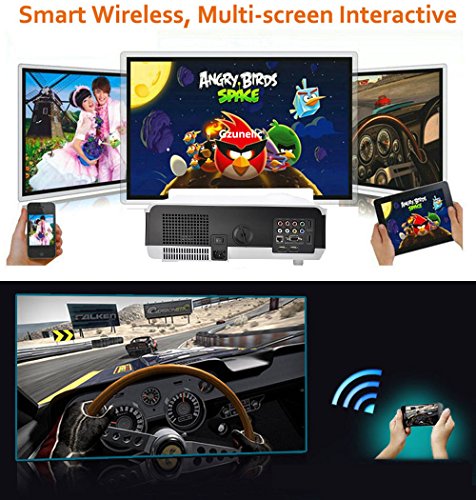 Gzunelic 4500 lumens Android WiFi 1080p Video Projector LCD LED Full HD Theater Proyector with Bluetooth Wireless Synchronize to Smart Phone by Airplay or Miracast Ideal for Home Entertainment