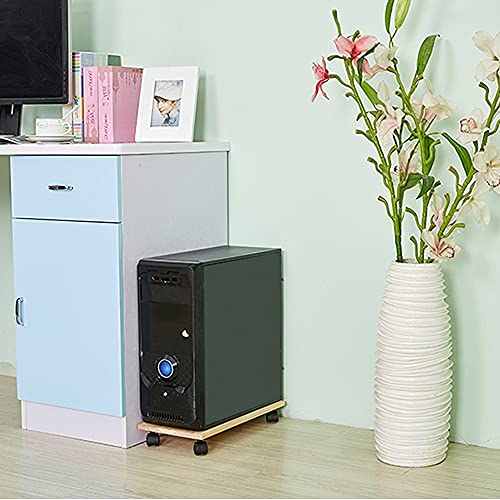 RENSLAT Wood Mobile Adjustable Computer Tower Holder Computer CPU Stand Cart with Braking Lock Wheels Stand for PC Computer Cases