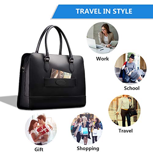 Su.B.dgn Laptop Bag 15.6 inch, with Luggage Strap, Briefcase for Women, Leather, Shoulder Bag, Crossbody Bag with Shoulder Strap, Made in Italy | Black