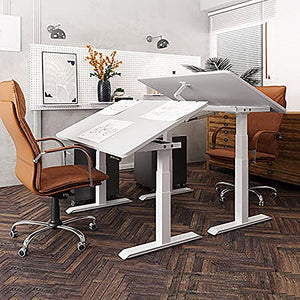 None Electric Drafting Table Tiltable Painting Desk Work Table - White 140x80Cm
