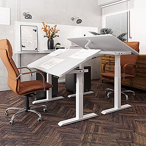 Drafting Table Electric Lifting Table Tiltable Painting Table Designer Desk Work Table Art Studio Table (Color : White, Size : 140x80Cm)
