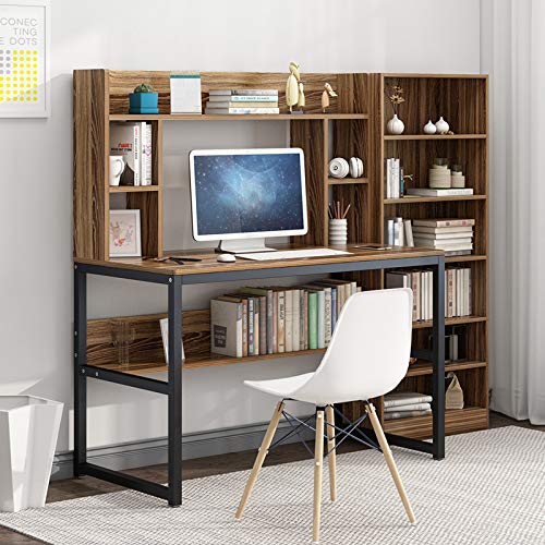 Fiudx Computer Desk Bookshelf 2 in 1,Home Learning Study Writing Reading Desk with Shelf,Sturdy Gaming Desk,Office Laptop Workstation,Large Storage Capacity Vanity Desk Makeup Dressing Console Table