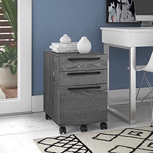 Unique Furniture Alaida 3-Drawer Mobile Vertical File Cabinet with Locking Caster, Full Extension Slides, Soft Close - Grey