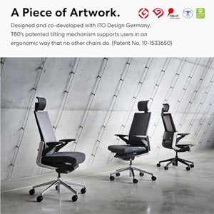 SIDIZ T80 Premium Ergonomic Office Chair: Adjustable Headrest, Lumbar Support, 3D Armrests, Forward Tilt, Seat Depth - Black