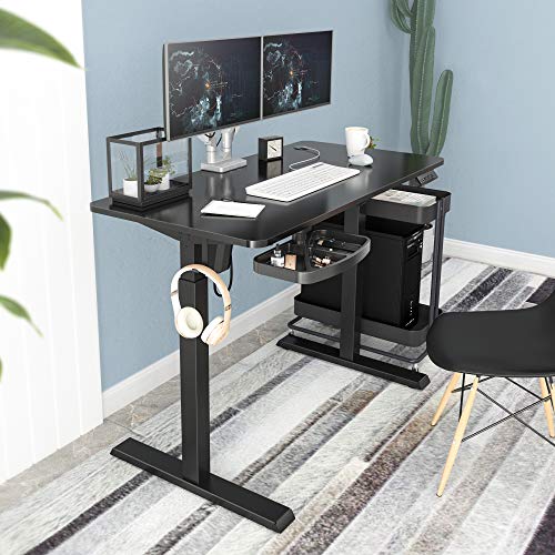 PUTORSEN Electric Height Adjustable Standing Desk, 48 x 24 Inches Sit Stand Home Office Table with Splice Board, Black Frame/Black Top Stand Up Computer Desk with Memory Preset Controller