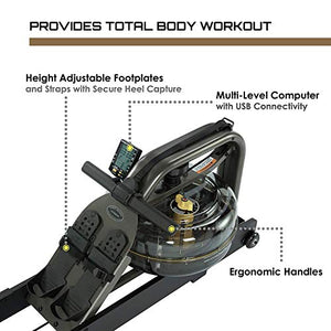 First Degree Fitness Apollo II Reserve AR Indoor Water Rowing Machine, Black
