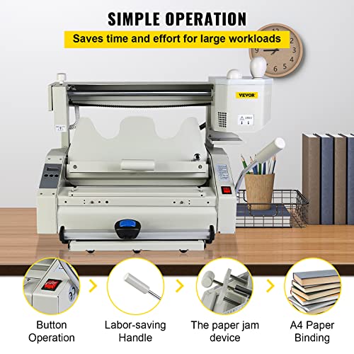 VEVOR Wireless Glue Book Binding Machine - A4 Manual Hot Glue Binder 110V - White