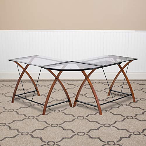 Flash Furniture Glass L-Shape Desk with Pull-Out Keyboard Tray