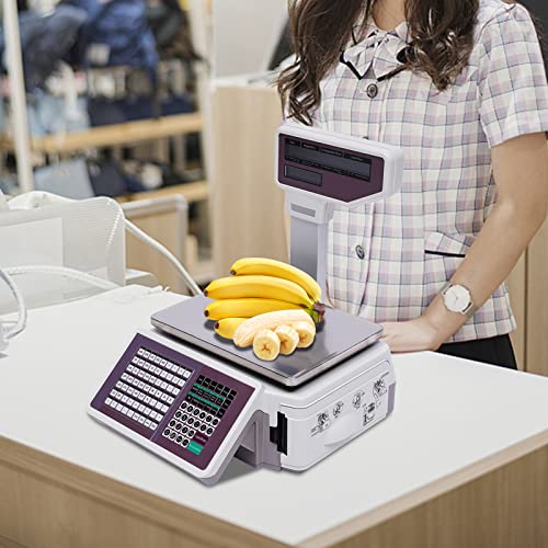 WANLECY Price Computing Scale with Thermal Label Printer and Pole Display - Up to 66lb Weighing Range - Supermarket Use - Mobile APP
