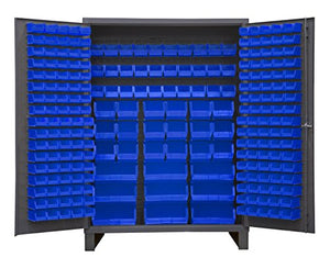 Durham SSC-227-5295 Lockable Cabinet, with 227 Blue Hook-On Bins, Flush Door Style, 60" Wide, 14 Gauge, Gray