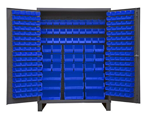Durham SSC-227-5295 Lockable Cabinet, with 227 Blue Hook-On Bins, Flush Door Style, 60" Wide, 14 Gauge, Gray
