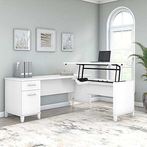Bush Furniture Somerset 72W Sit to Stand L Shaped Desk - White