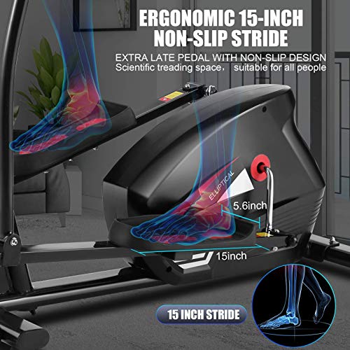 FUNMILY Elliptical Machine, Cross Trainer Cardio Fitness Equipment with 10 Level Magnetic Resistance, LCD Monitor, 390 LBs Max Weight for Home Gym Use (EM530) (Black)