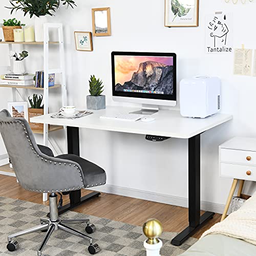 Tangkula Dual Motor Electric Standing Desk, Height Adjustable Stand Up Desk with Memory Controller & 2 Cable Holes, Motorized Sit Stand Desk Workstation w/Anti-Collision Design, Home Office Desk