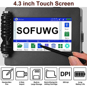 Handheld Inkjet Printer with 4.3 Inch LED Touch Screen, Quick-Drying Upgraded Portable Intelligent Printer for Barcode,Date Coder,Label Print (Support 20 Languages) (Package 2)