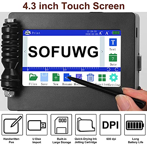 Handheld Inkjet Printer, Intelligent Handheld Printer with 4.3 Inch Touch Screen Quick-Drying Ink Cartridge for Logo/Bar/Label/Picture/Graphics Code(Support 20 Languages) (Mode B)