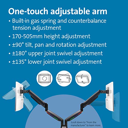 Kensington SmartFit® One-Touch Height Adjustable Dual Monitor Arm - Black (K59601WW)