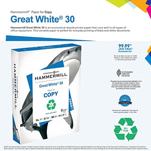 Hammermill Paper, Great White Copy, 30% Recycled , 20lb, 8.5x11, Letter, 92 Bright 2500 Sheets / 80 Cartons Per Pallet Pricing, 200,000 Sheets (86710PLT), Made In The USA