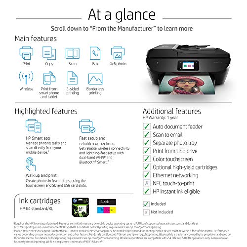 HP ENVY Photo 7855 All in One Photo Printer with Wireless Printing, HP Instant Ink ready, Works with Alexa (K7R96A)