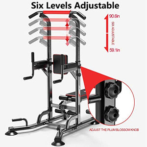 AT-X Power Tower Dip Station Pull Up Bar with Dumbbell Bench, 6 Level Adjustable Height (60-92 inches) for Home Gym Strength Training Fitness Equipment, Bearing 330lbs [US Stock]