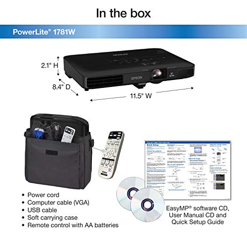 Epson PowerLite 1781W WXGA, 3,200 lumens color brightness (color light output), 3,200 lumens white brightness wireless 3LCD Portable Projector