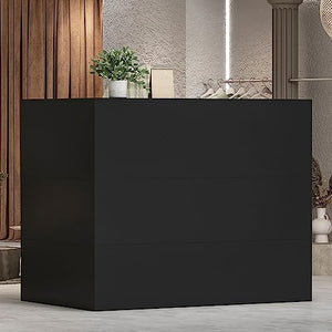Hitow Modern L-Shaped Reception Desk Counter Table with Lockable Drawer, Black (55.9" W x 32.3" D x 48.4" H)