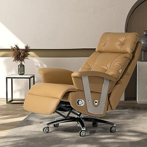 Kinnls Freya Power Recliner Chair with Footrest - Genuine Leather - Khaki