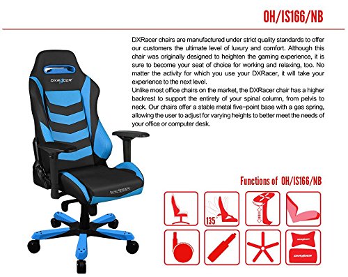 DXRacer Iron series OH/IS166/NB Large size Seat Office Chair Gaming Ergonomic with - Included Head and Lumbar Support Pillows (Black / Blue)