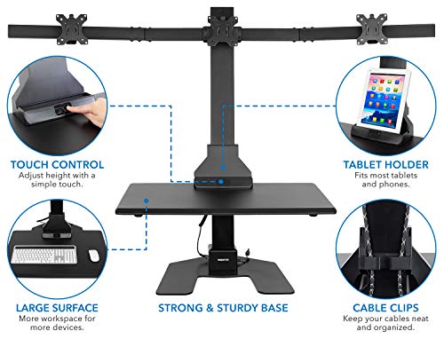 Mount-It! Triple Monitor Electric Standing Desk Converter | Height Adjustable Sit-Stand Converting Desk for Home, Office | Stand-Up Computer Workstation with Three Monitor Mount