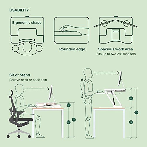 Zinus Betsy Smart Adjust Standing Double Desk / Adjustable Height Desktop Workstation, White