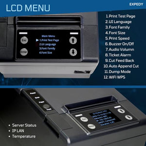EXPEDY - DoorDash 80mm Receipt Printer - Bluetooth/WiFi/USB - ESC POS Commands - Auto Cutter - Support Cash Drawer - Kitchen