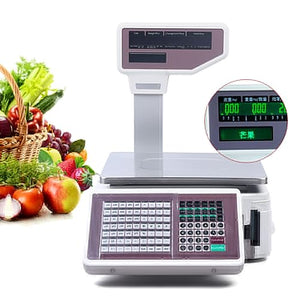 WANLECY Price Computing Scale with Thermal Label Printer and Pole Display - Up to 66lb Weighing Range - Supermarket Use - Mobile APP