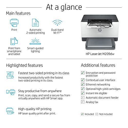 HP LaserJet M209dw Wireless Black & White Printer, with fast 2-sided printing (6GW62F)