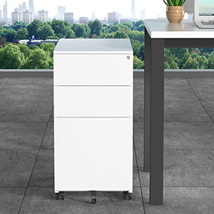 SHABOZ 3 Drawer White Metal Mobile Filing Cabinet with Wheels