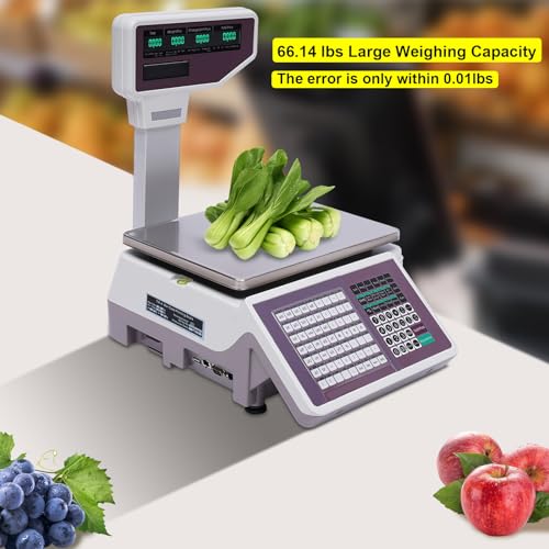 HaroldDol Commercial Digital Price Computing Scale with Thermal Label Printer - 66lbs Capacity