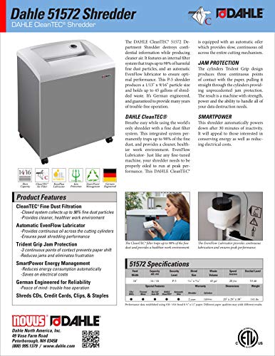 Dahle CleanTEC 51572 Paper Shredder with Fine Dust Filter, Automatic Oiler - German Engineered, Security Level P-5 - 14 Sheet Max - 5+ Users