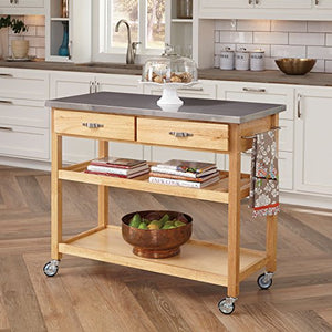 Natural Designer Utility Cart with Stainless Steel Top by Home Styles
