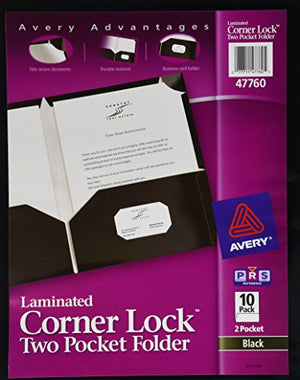Avery Corner Lock Two-Pocket Folders, Black, Pack of 10 (47760)