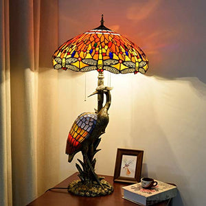 Xiaochen Antique Tiffany Style 20" Reading Lamp with Crimson Dragonfly Glass Lampshade