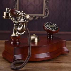 None Antique Fixed Telephone Mechanical Bell Retro Solid Wood Landline Phone Blue Backlight+Handsfree+Caller ID (Style 2)