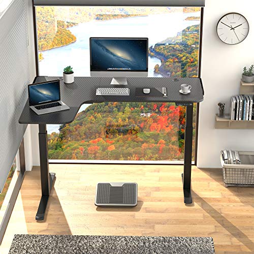 Eureka Ergonomic Standing Desk 61", Electric Height Adjustable L Shaped Corner Desk Home Office Standing Computer Desk Modern Workstation Writing Desk Table with Free Large Mouse Pad, Black Left Side