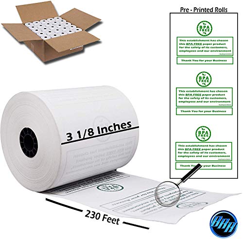 (200 POS Rolls) PRE Printed 3 1/8 x 230 Thermal Paper roll 200 Pack Cash Register Rolls BPA Free TSP100, CT-S300, CT-S2000, TSP100 M129B, M129C, M244A 109282 PMC05214 856348 - BuyRegisterRolls