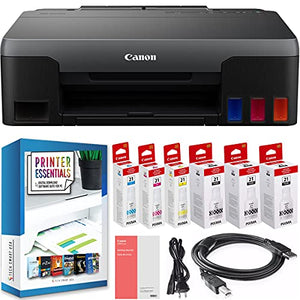 Canon PIXMA G1220 MegaTank Inkjet Color Printer for Documents and Photos with High Yield Refillable Ink Tanks 4469C002, Set of Ink Bottles & 2 Extra Black Ink Bundle with DGE USB Cable + Software Kit